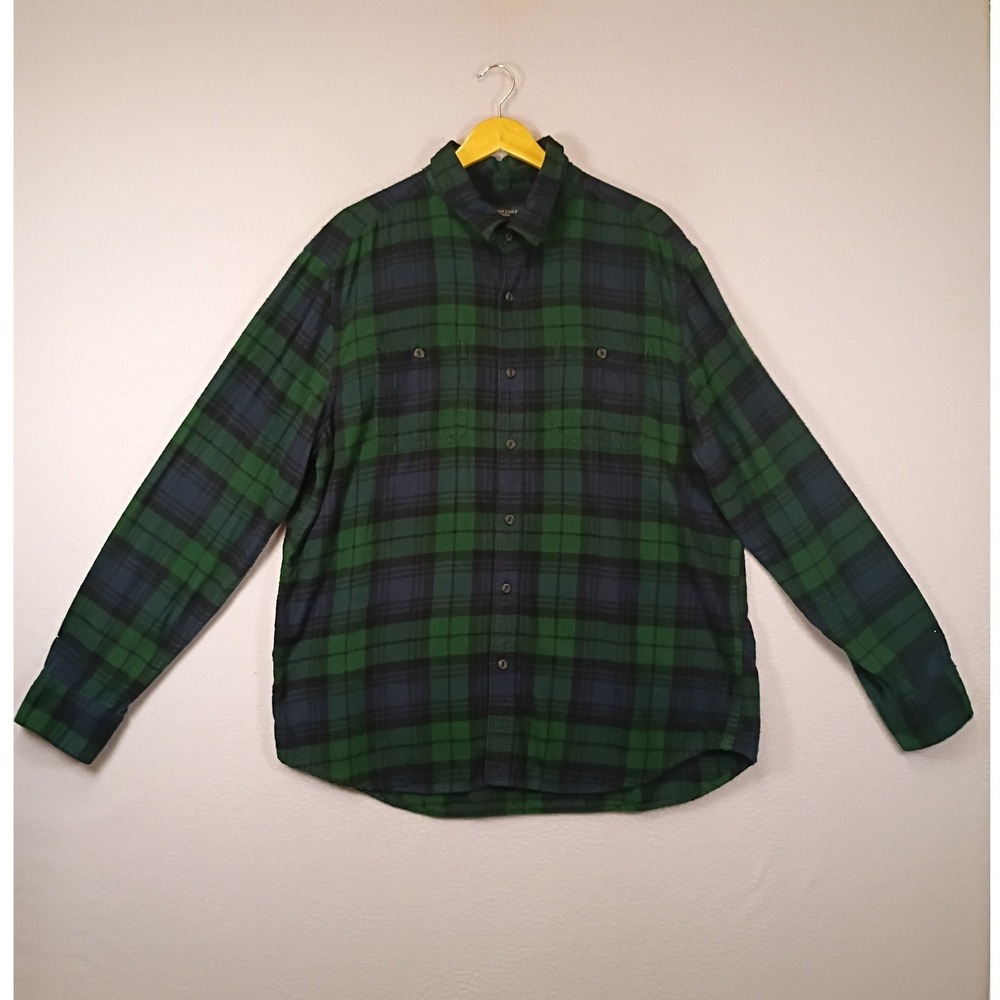 Flannel Grunge American Eagle Mens XL Green Navy Blue Plaid Button Up Shirt